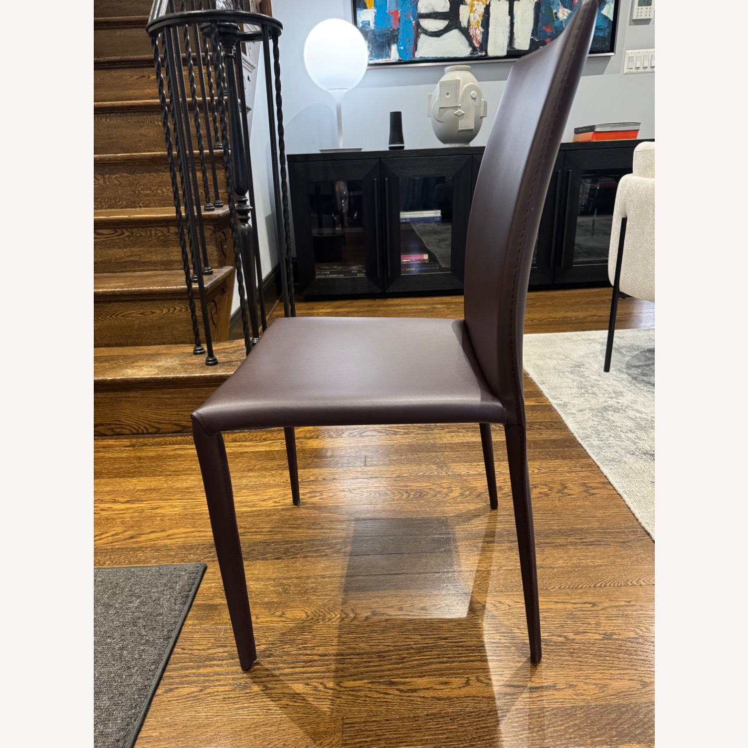 Dark Brown Leather Dining Chairs - image-3