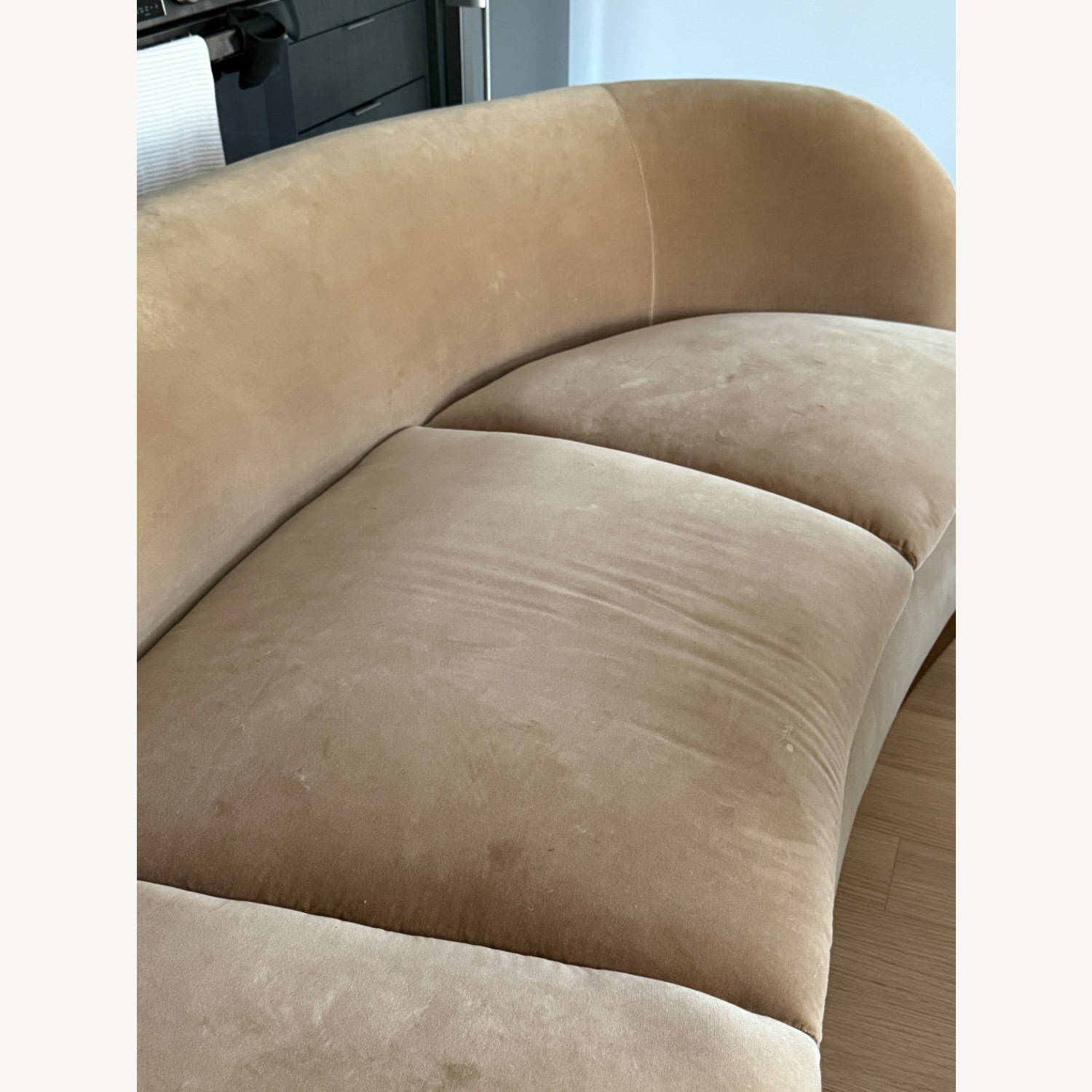 CB2 Caramel Curved Sofa - image-2