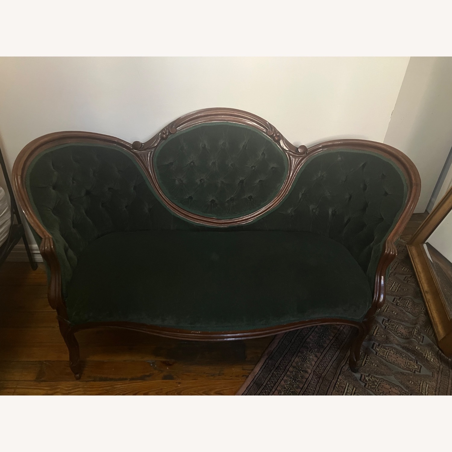 Antique Victorian Carved Wood Settee - image-6
