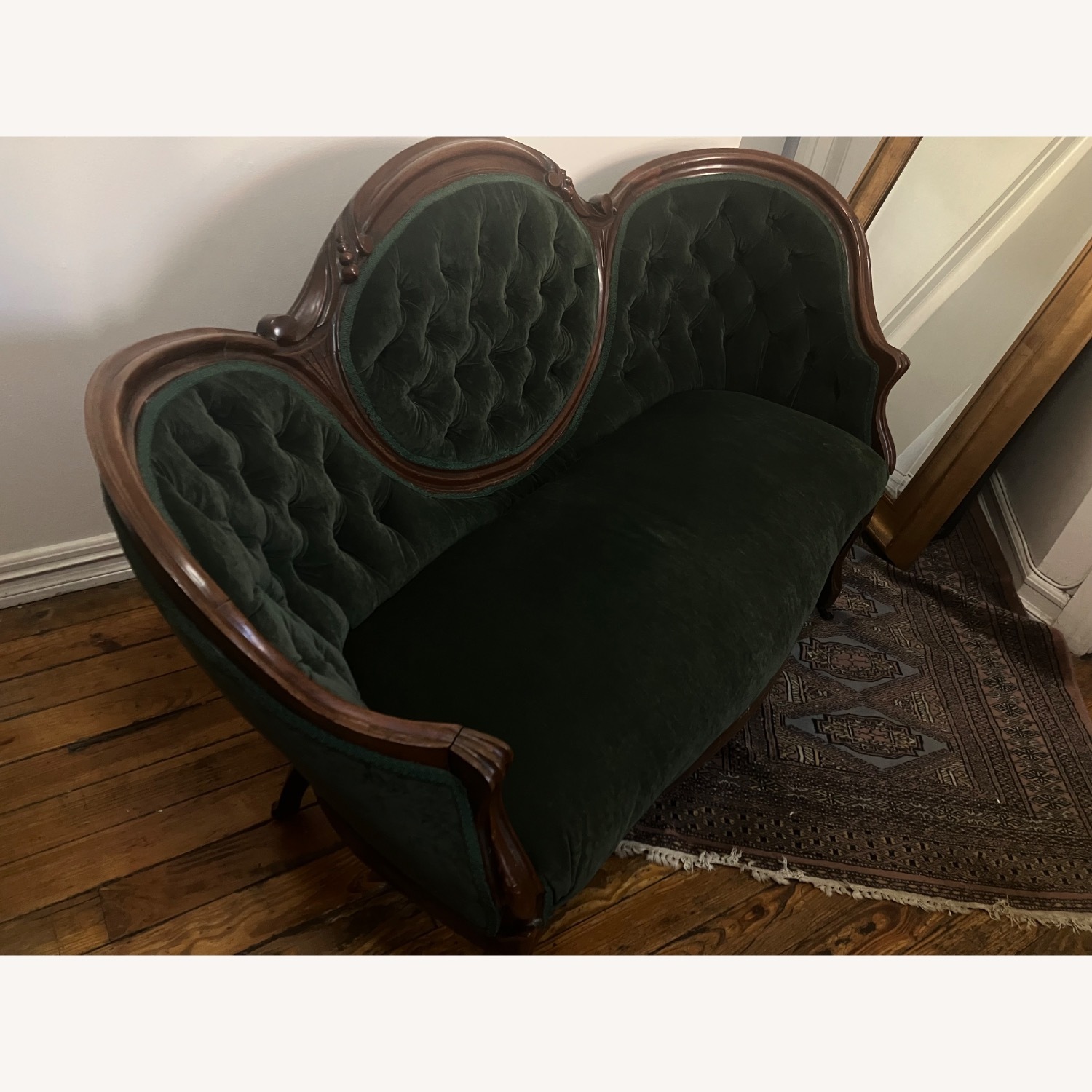 Antique Victorian Carved Wood Settee - image-5
