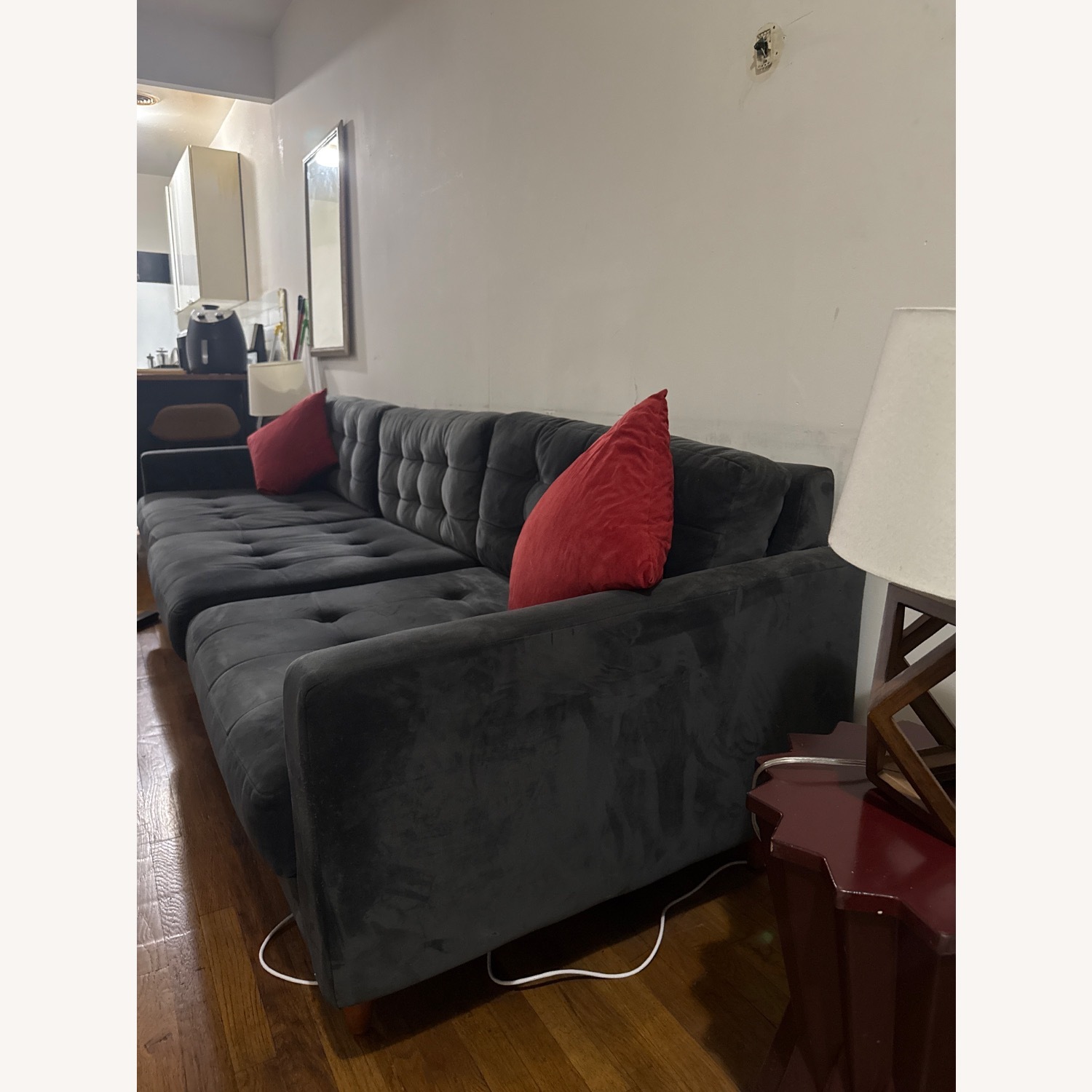 9 by Novogratz Dark Gray Velvet 3+ Seater Sofa - image-3