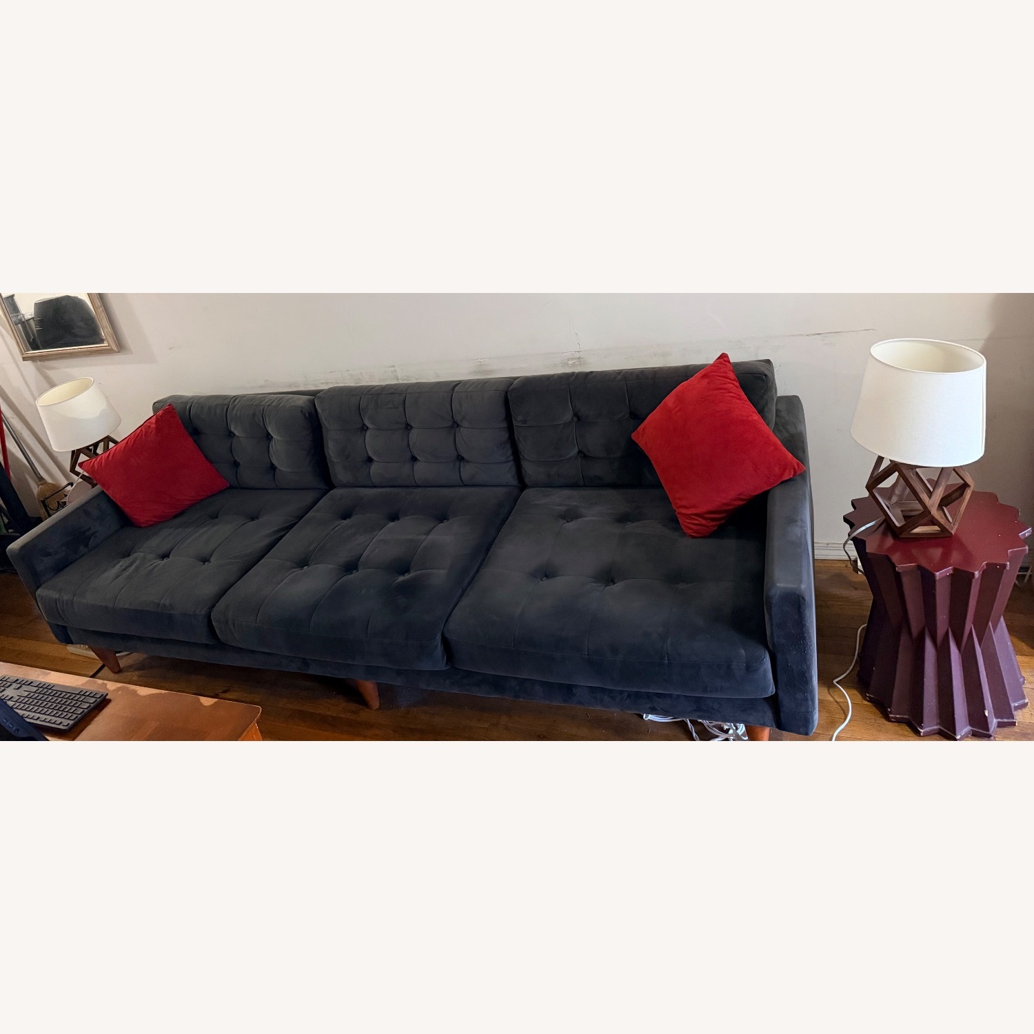 9 by Novogratz Dark Gray Velvet 3+ Seater Sofa - image-1