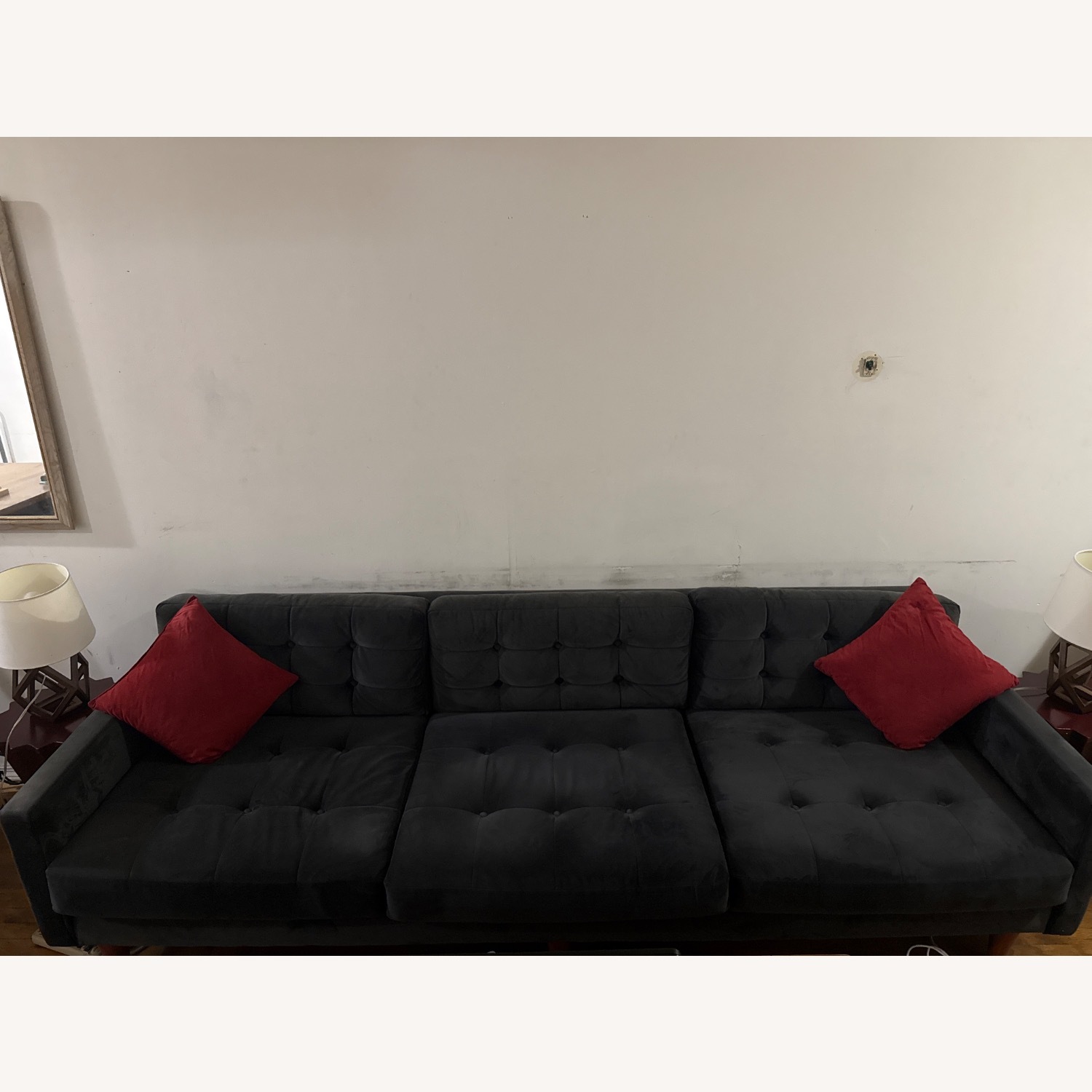 9 by Novogratz Dark Gray Velvet 3+ Seater Sofa - image-2