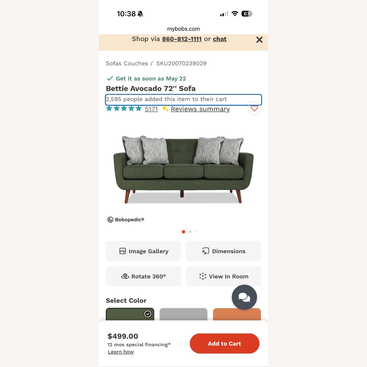 Bob's Discount Furniture Bettie 72’ Mid-Century Green 3+ Seater Sofa - image-4
