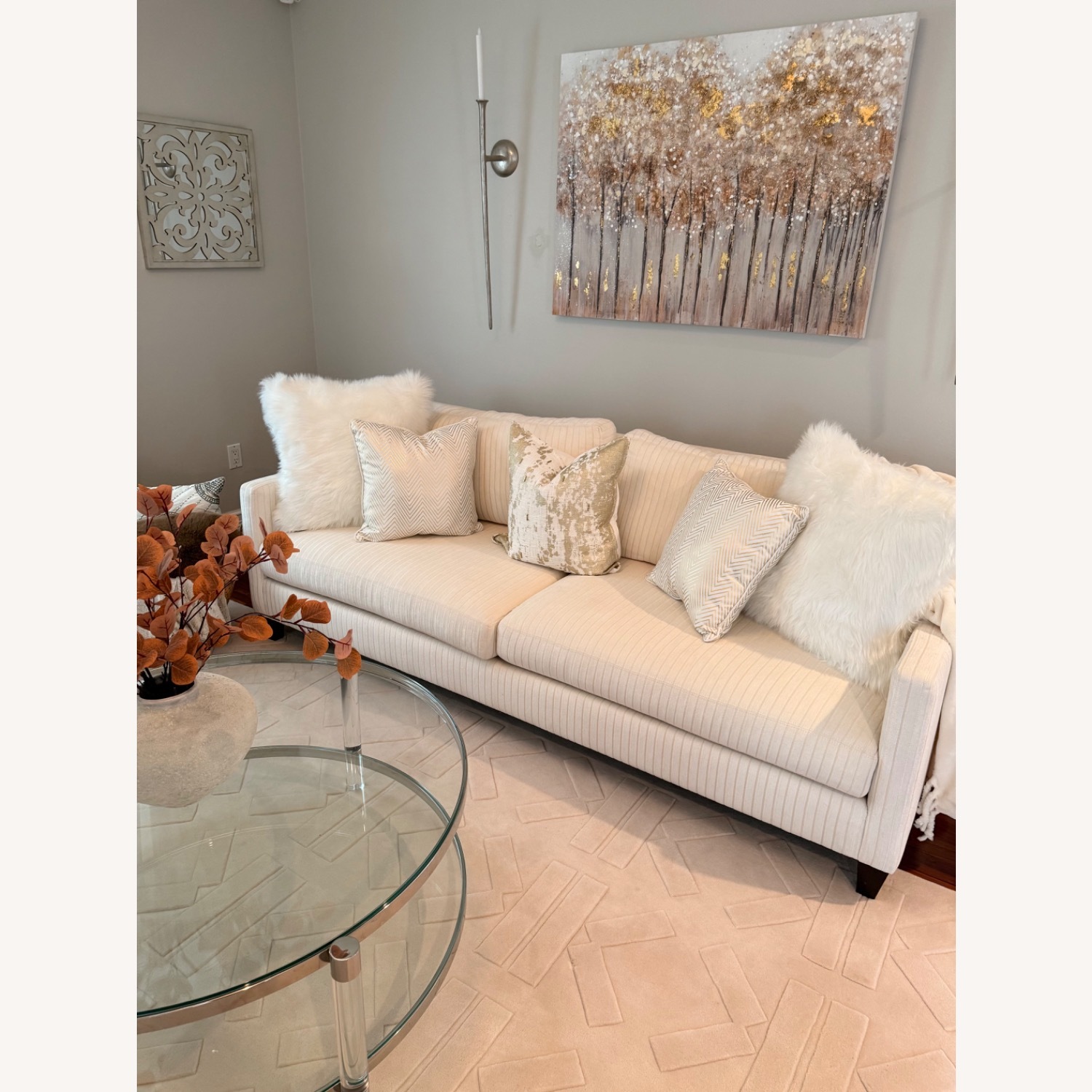 Ethan Allen White Fabric 2 Seater Sofa - image-1