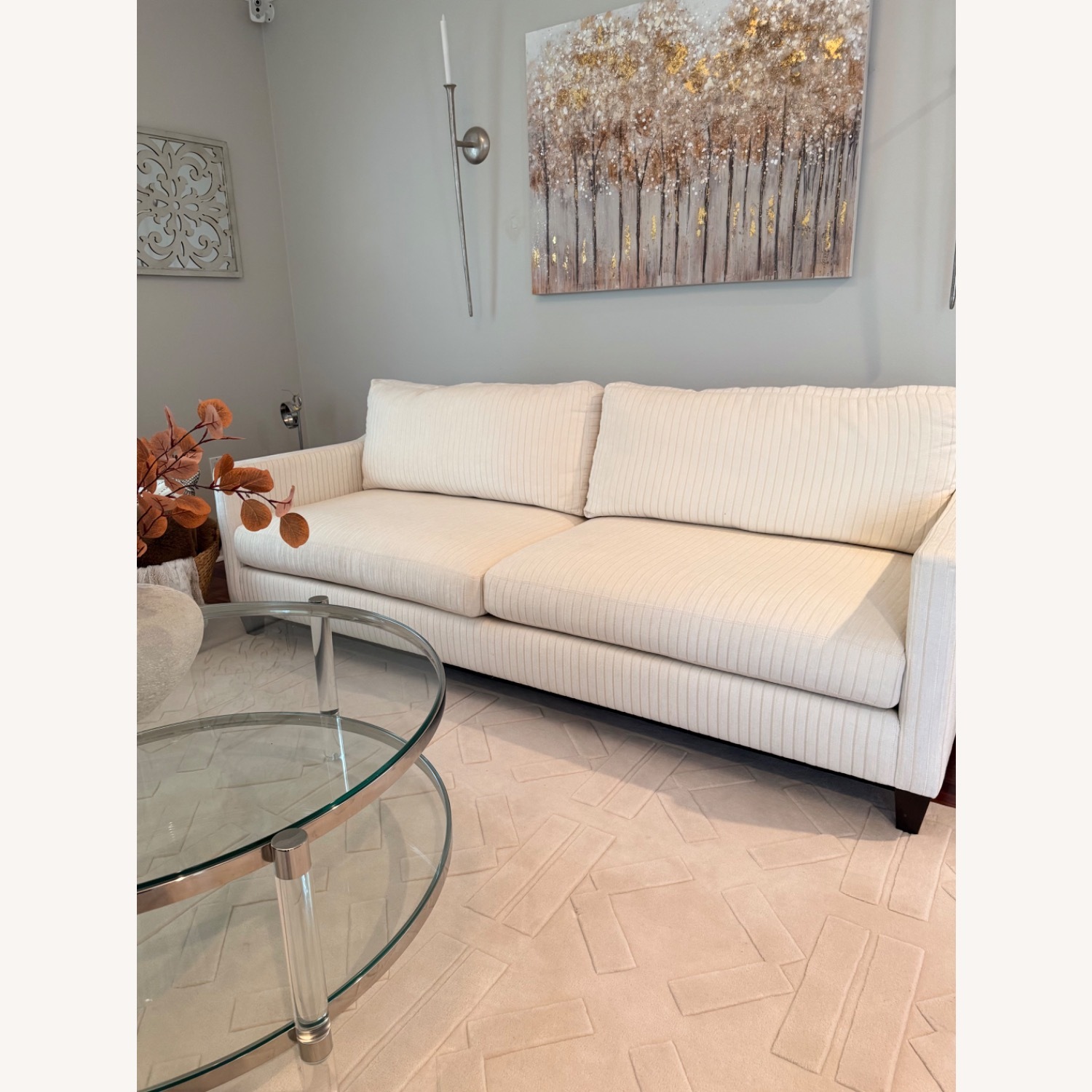 Ethan Allen White Fabric 2 Seater Sofa - image-2