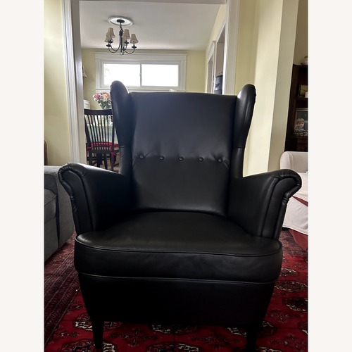 Used IKEA Strandmon Black Leather Armchair for sale on AptDeco