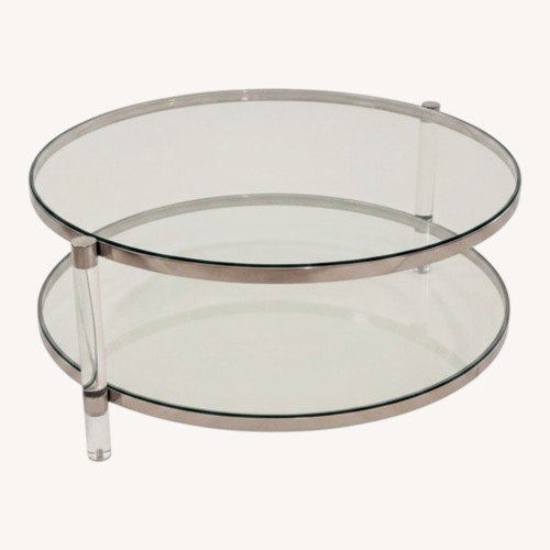 Used Modern Round Glass Table With Clear Acrylic Legs for sale on AptDeco