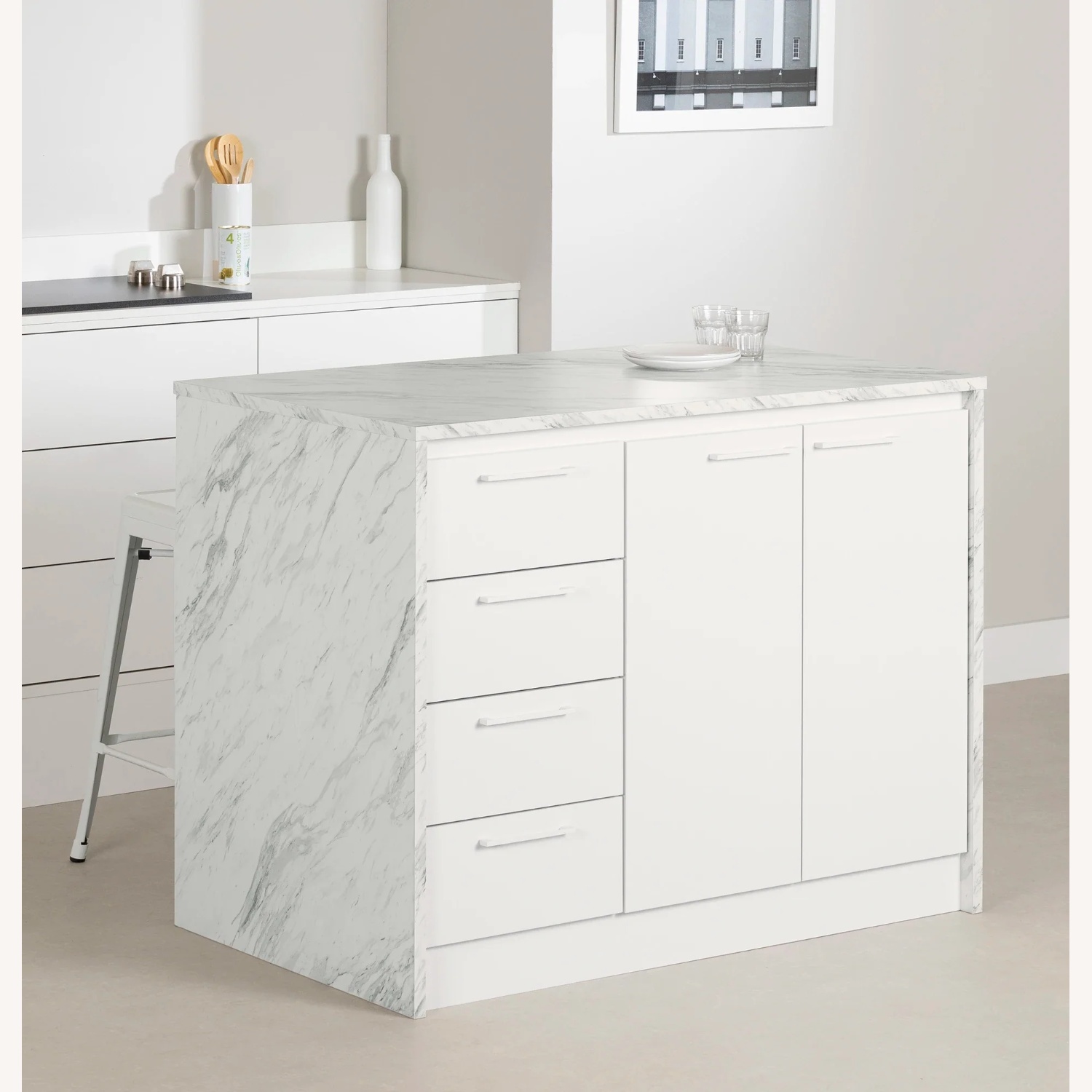 South Shore Furniture White Wood Kitchen Island - image-6