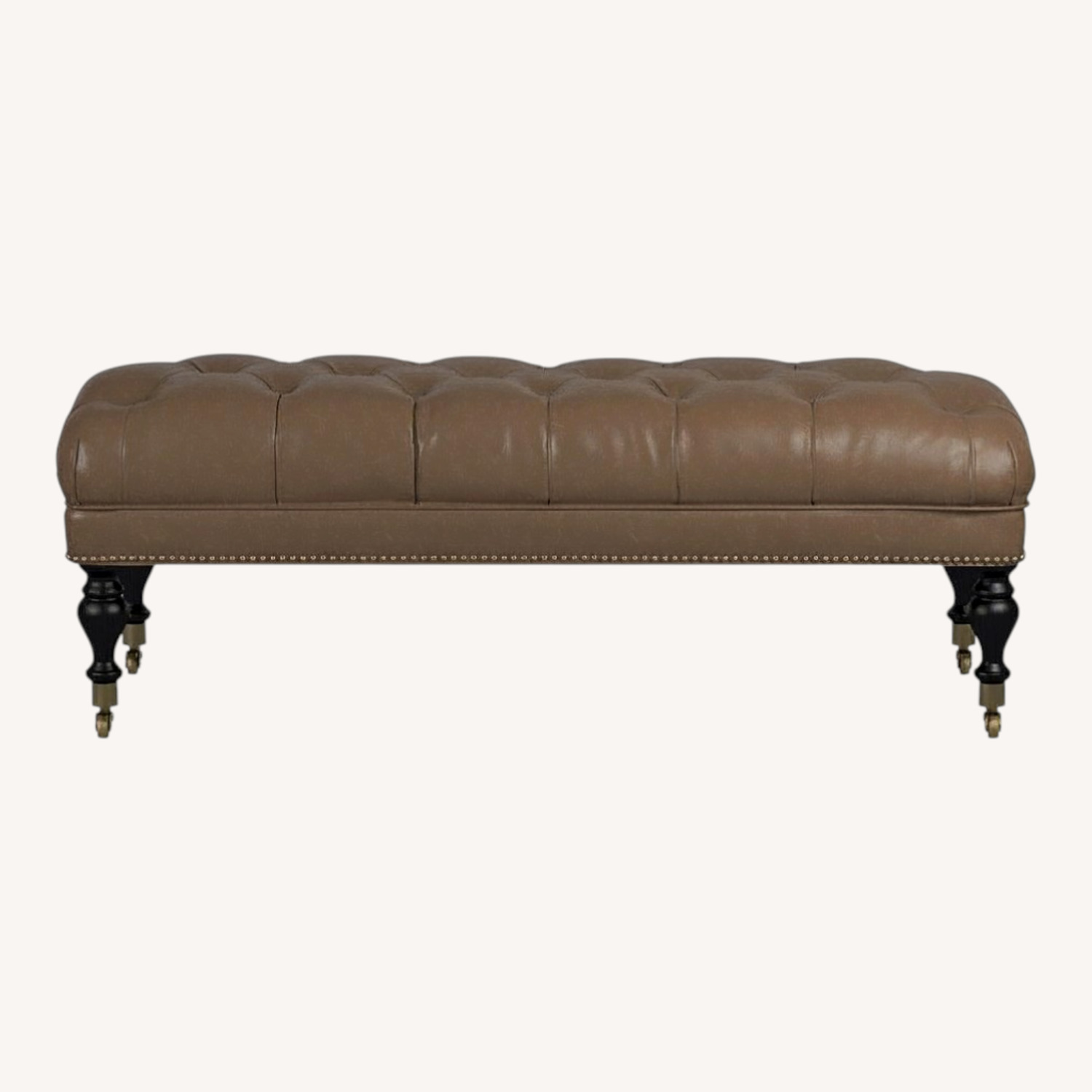 Williams Sonoma Fairfax Black Leather Ottoman - image-0