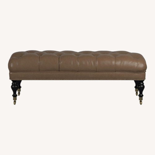 Used Williams Sonoma Fairfax Black Leather Ottoman for sale on AptDeco