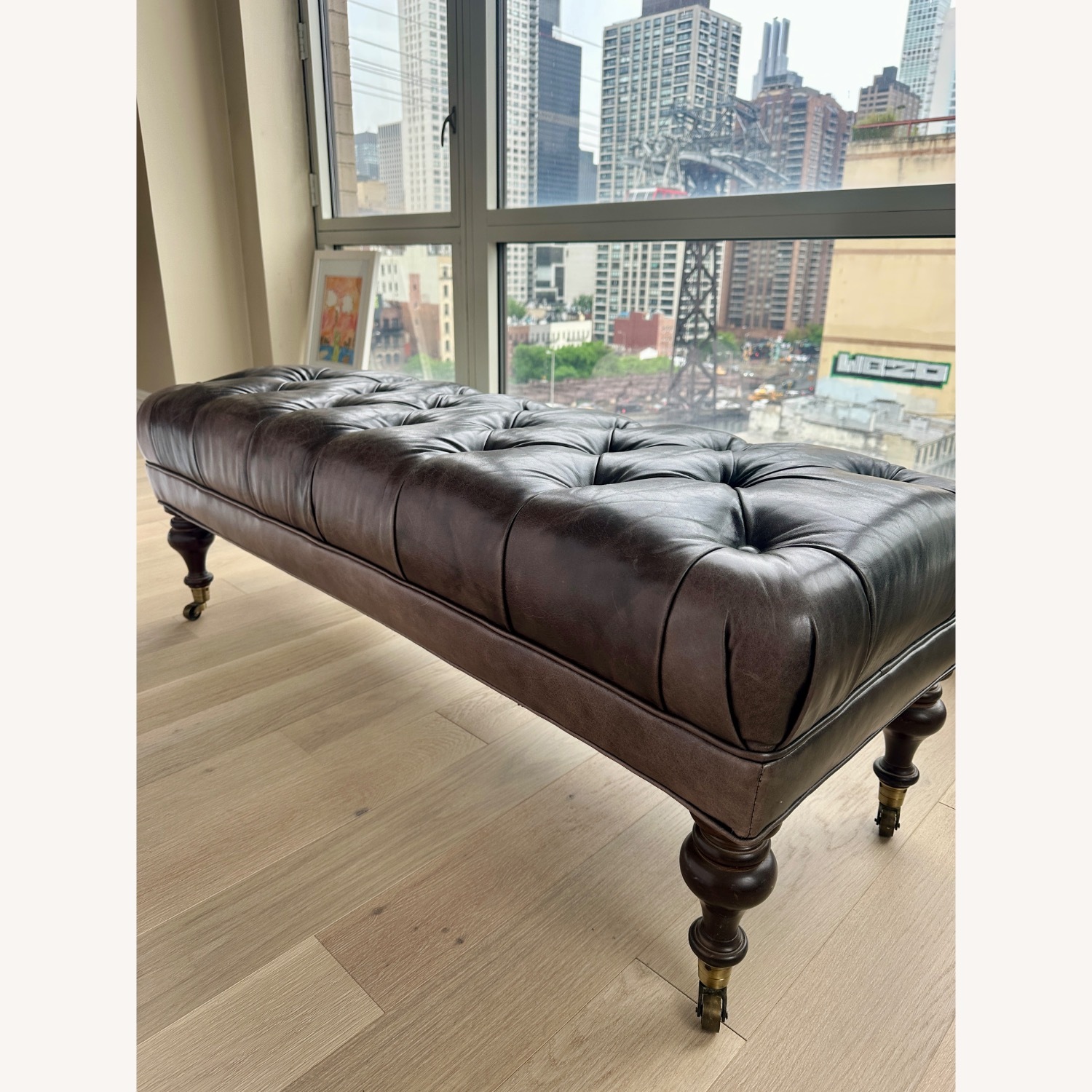 Williams Sonoma Fairfax Black Leather Ottoman - image-2