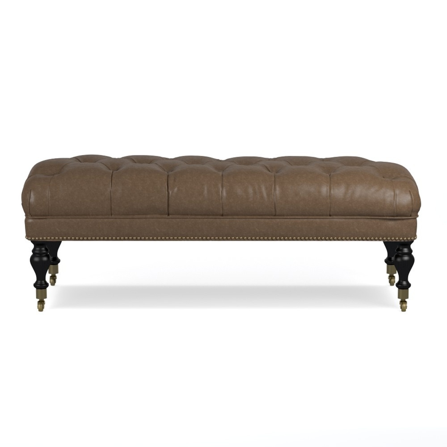 Williams Sonoma Fairfax Black Leather Ottoman - image-7