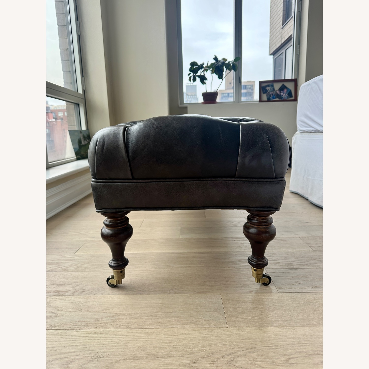 Williams Sonoma Fairfax Black Leather Ottoman - image-3