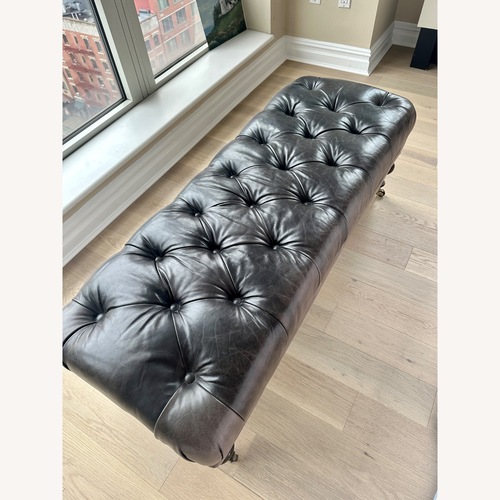 Used Williams Sonoma Fairfax Black Leather Ottoman for sale on AptDeco