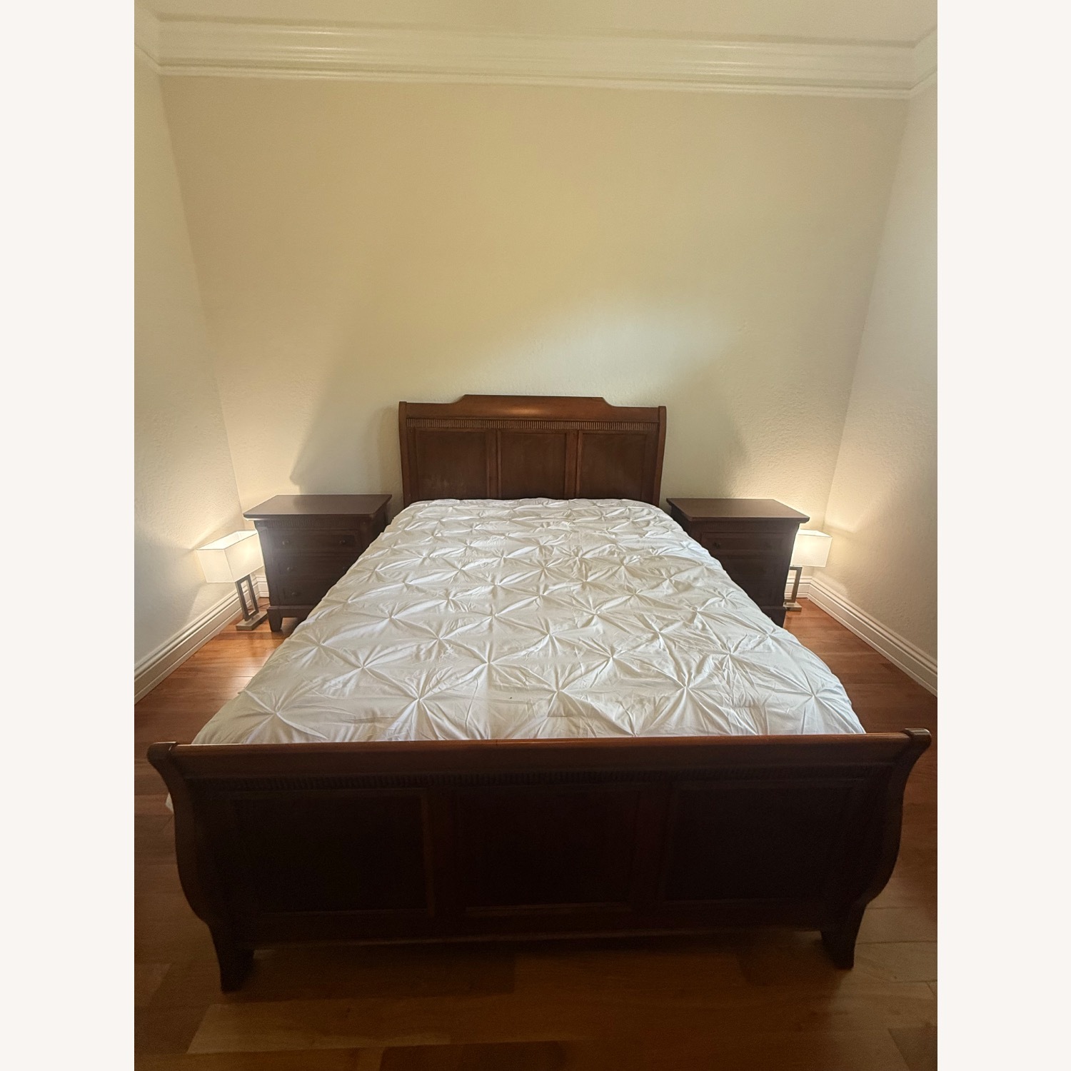 Dark Brown Fabric Queen Bed - image-1