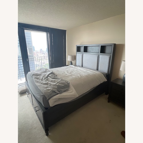Used Pebble Gray Queen Bed With Storage for sale on AptDeco