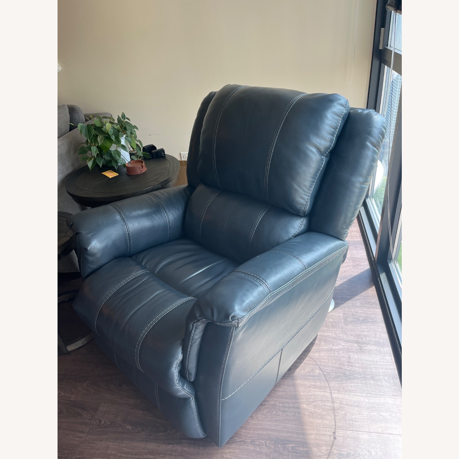 Navy Blue Leather Recliner - image-2