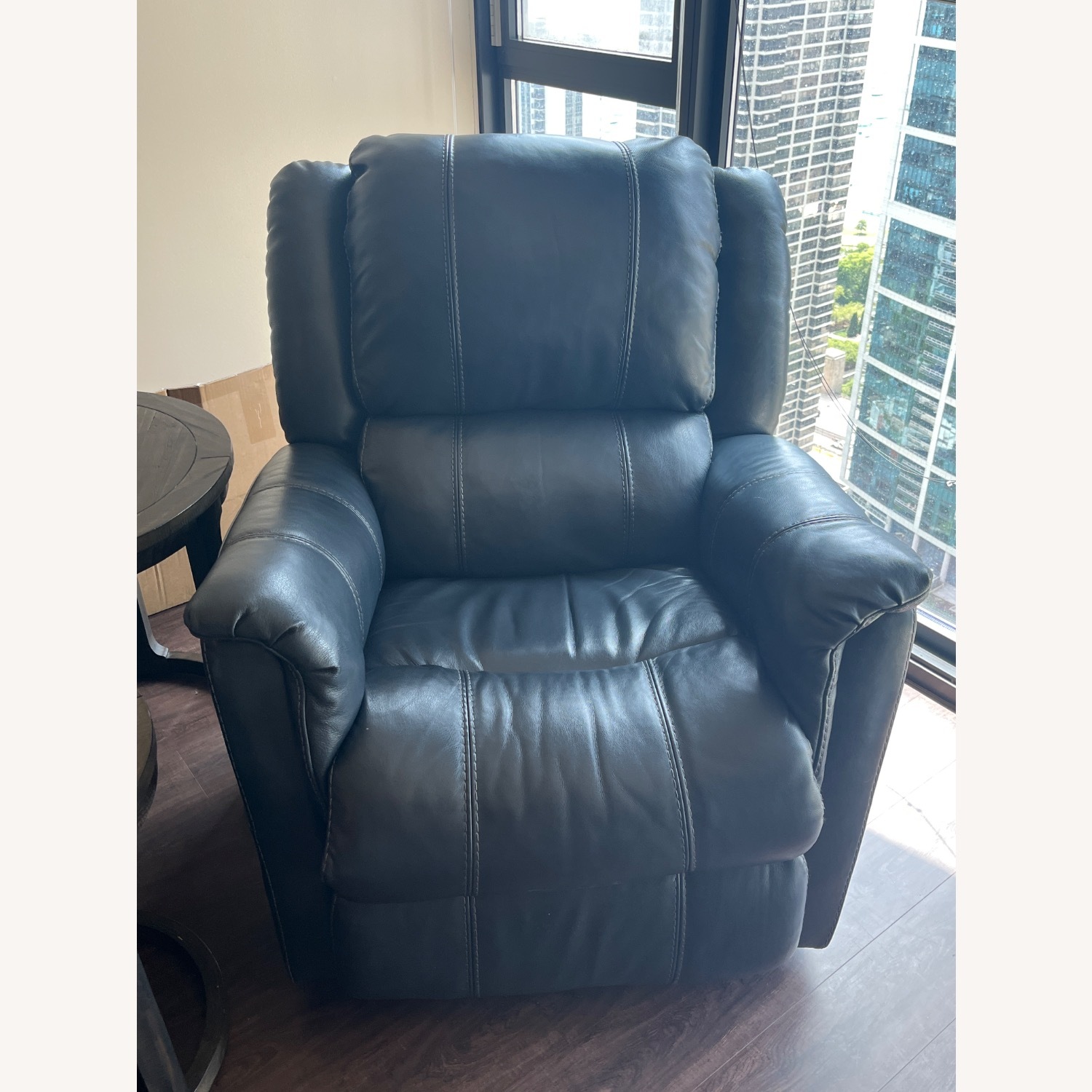 Navy Blue Leather Recliner - image-1