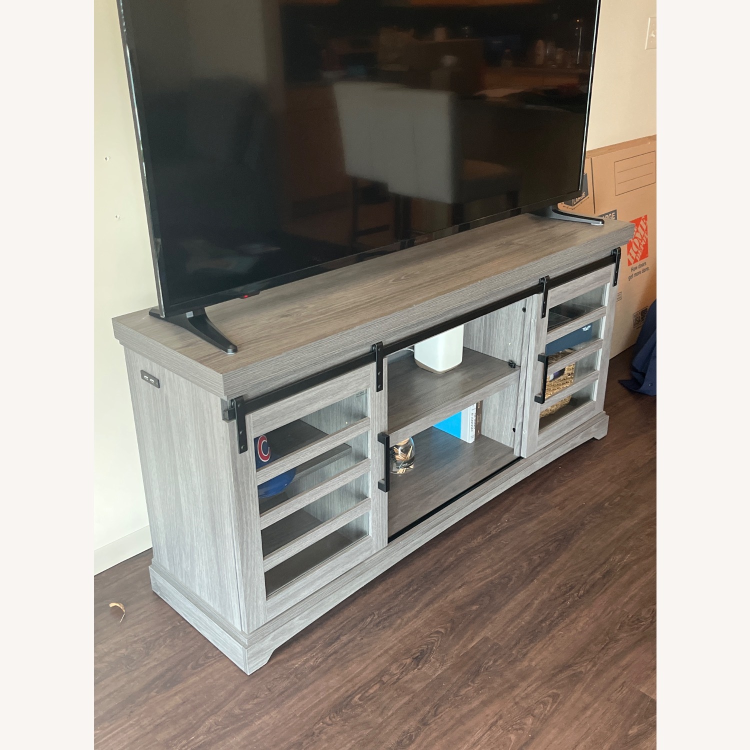 Bell'O Dark Gray Wood Veneer Media Storage - image-1