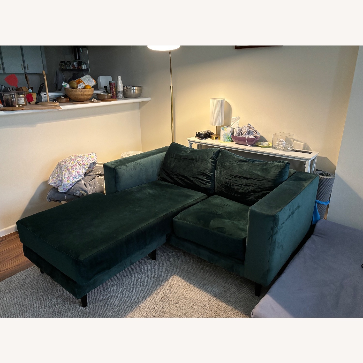 Sabai Design Green Velvet Loveseat Chaise - image-2