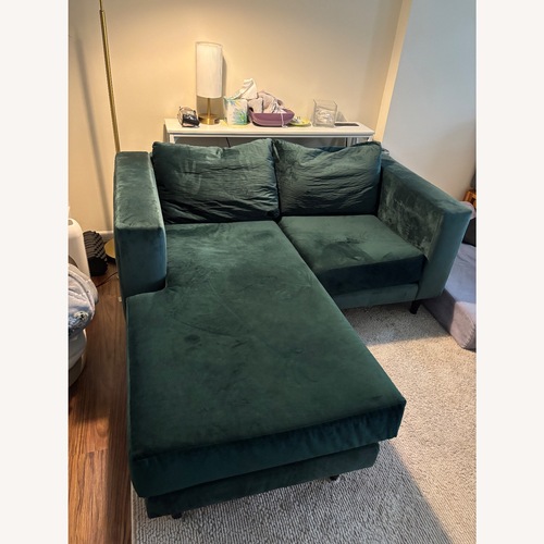 Used Sabai Design Green Velvet Loveseat Chaise for sale on AptDeco