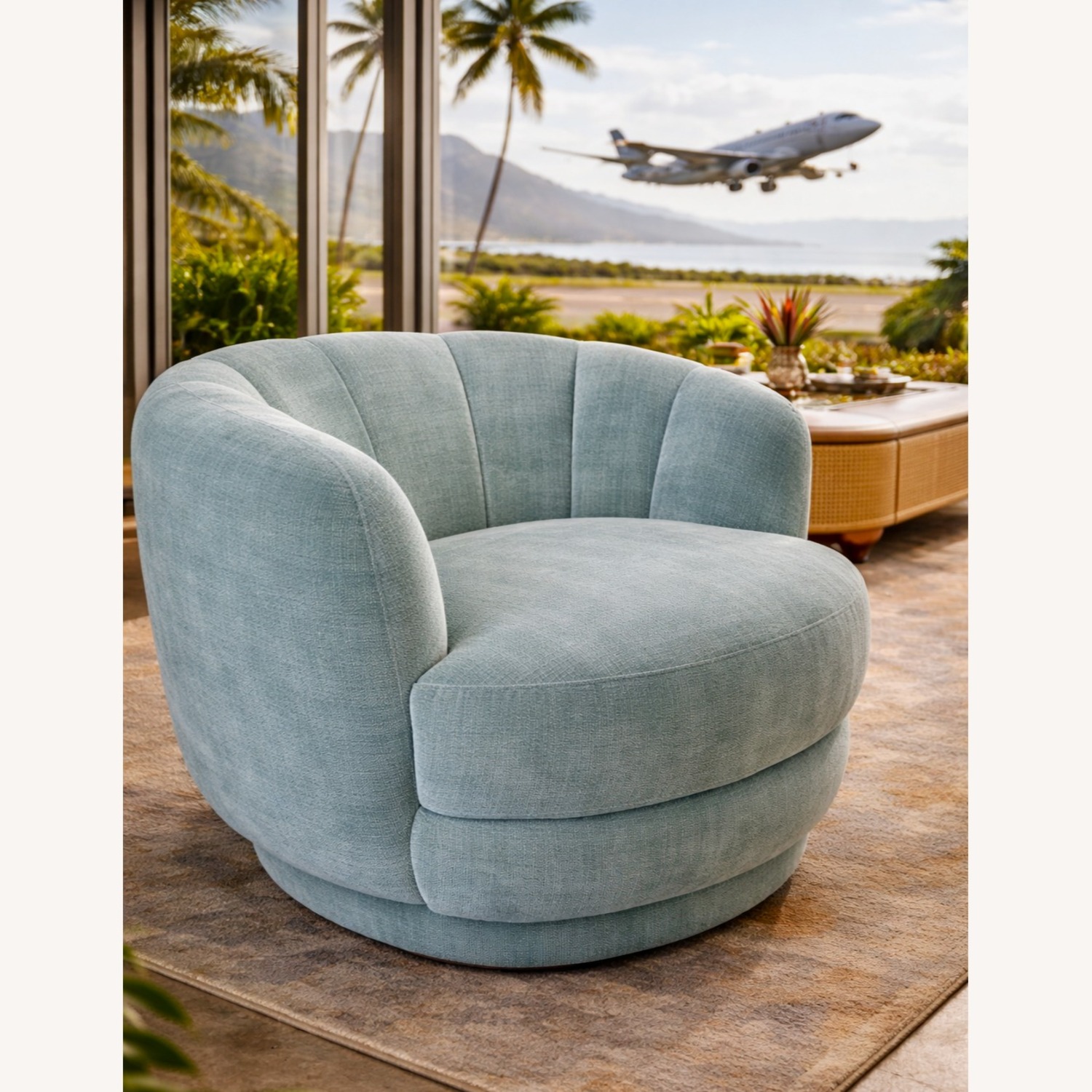 Modernism Design Blue Fabric Accent Chair - image-1