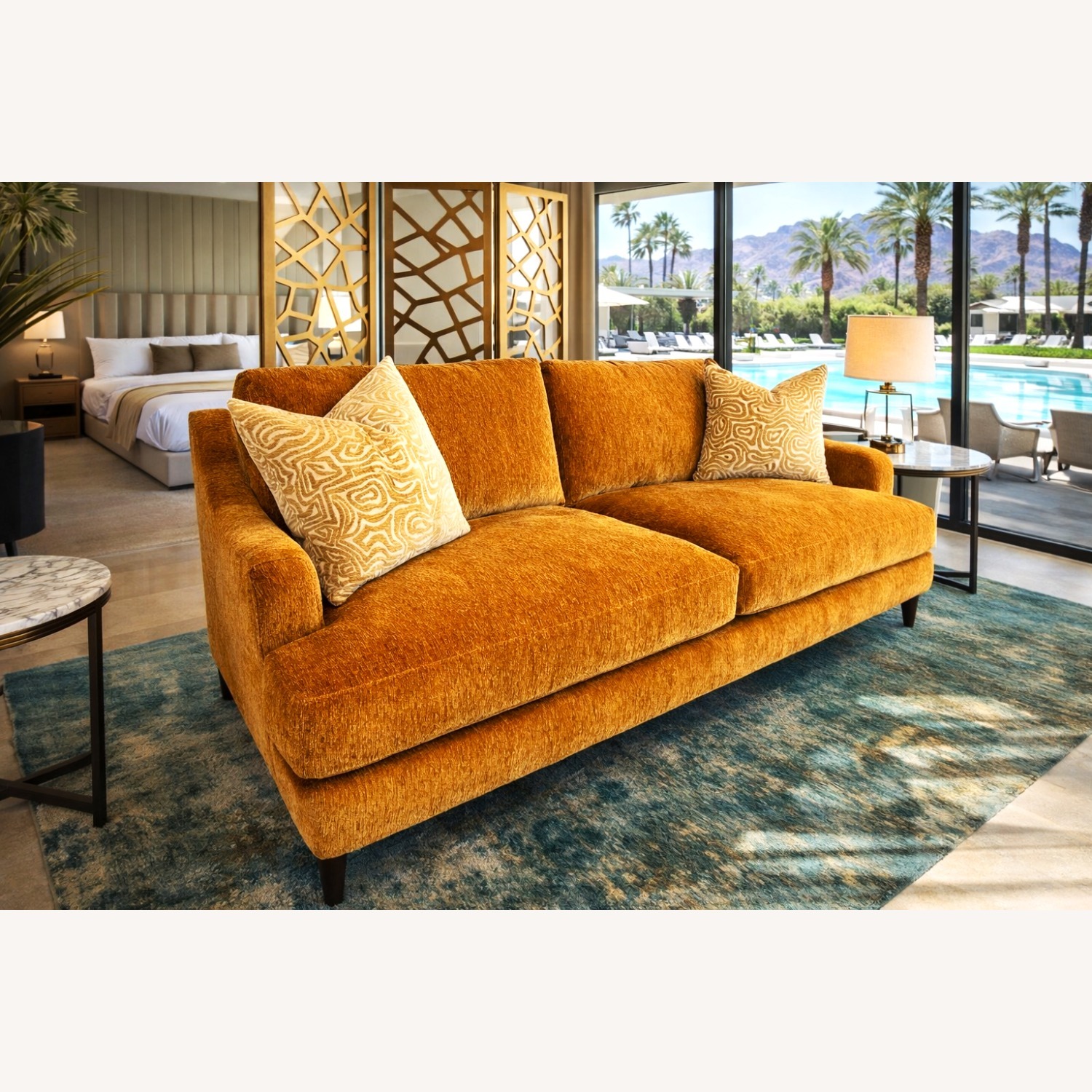 Modernism Design Orange Fabric 2 Seater Sofa - image-1