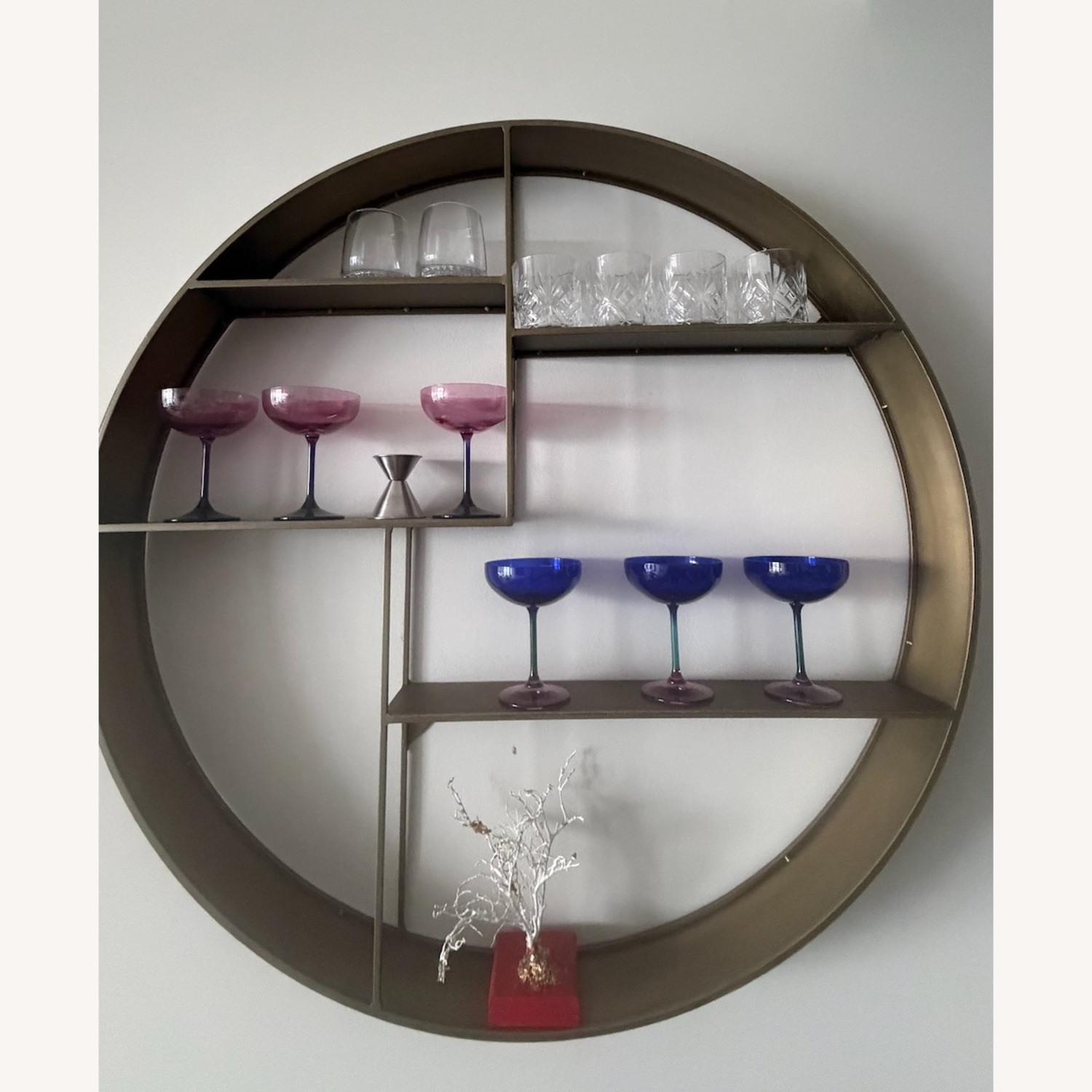 CB2 Bay Antique Brass Circle Wall Shelf - image-1