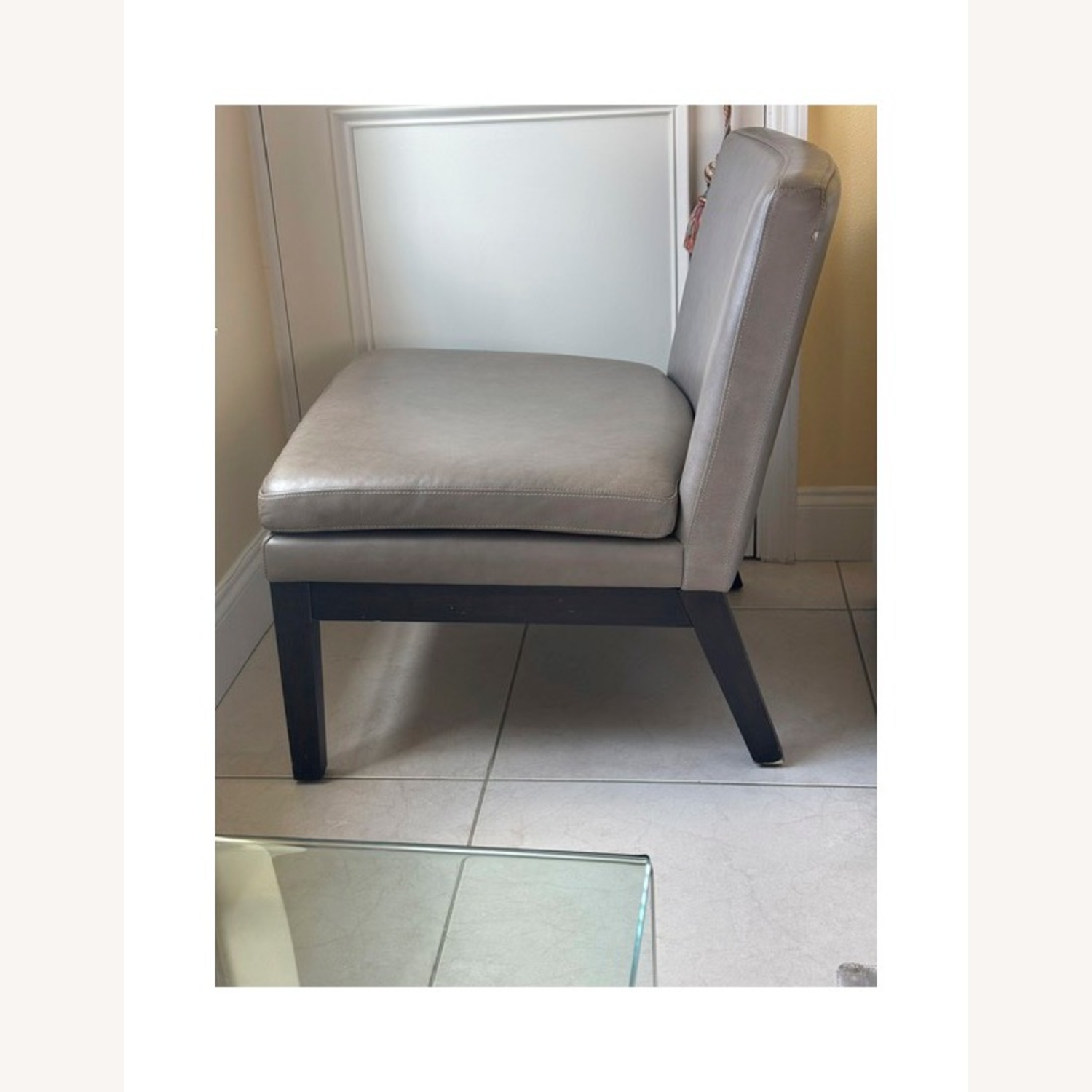 West Elm Slipper Light Gray Leather Accent Chair - image-2