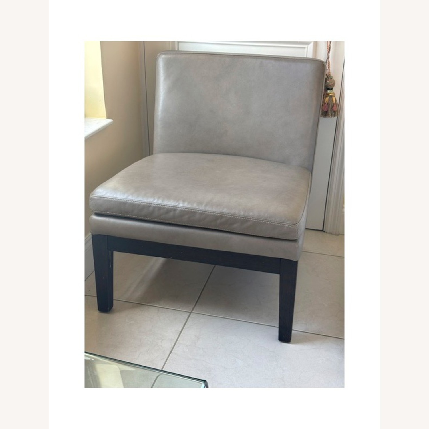 West Elm Slipper Light Gray Leather Accent Chair - image-1