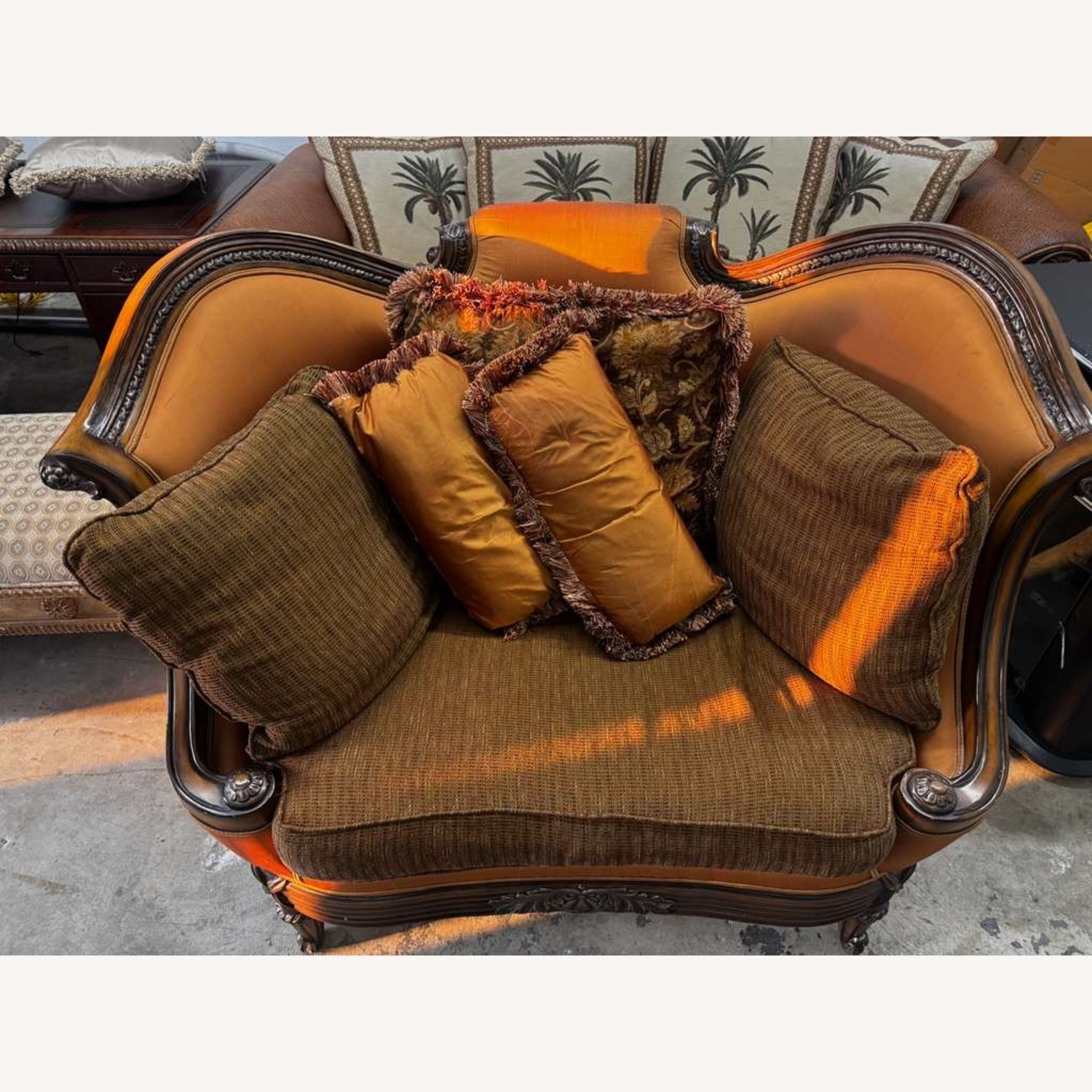 Vintage/Antique Finds Dark Brown Wood Loveseat - image-1