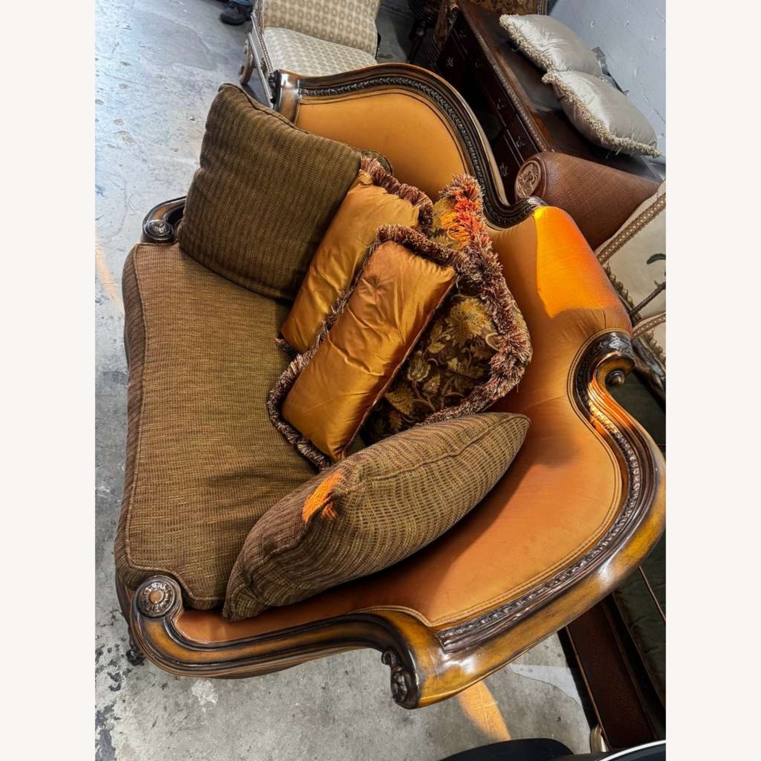Vintage/Antique Finds Dark Brown Wood Loveseat - image-2