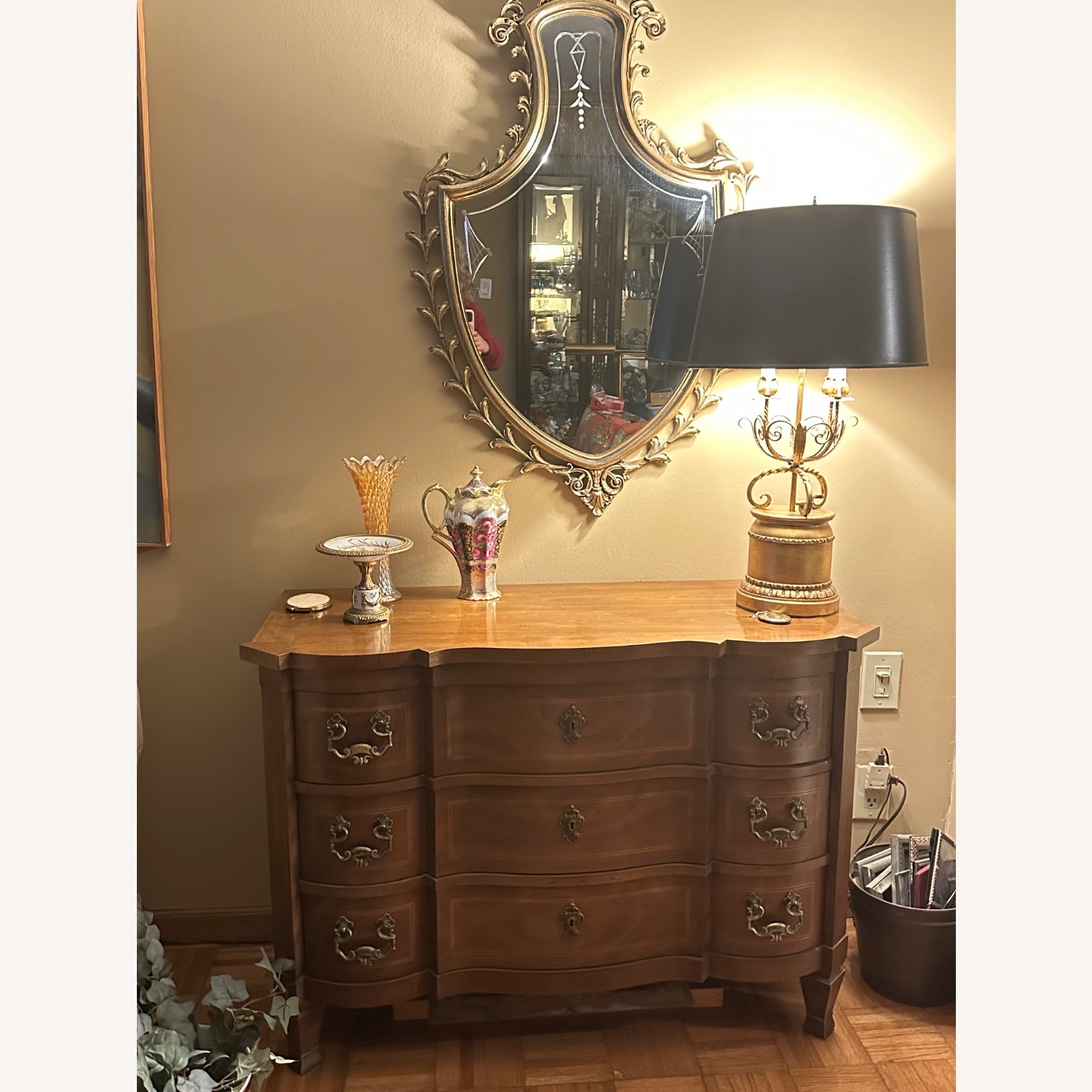 French Heritage Dark Brown Wood Dresser - image-5