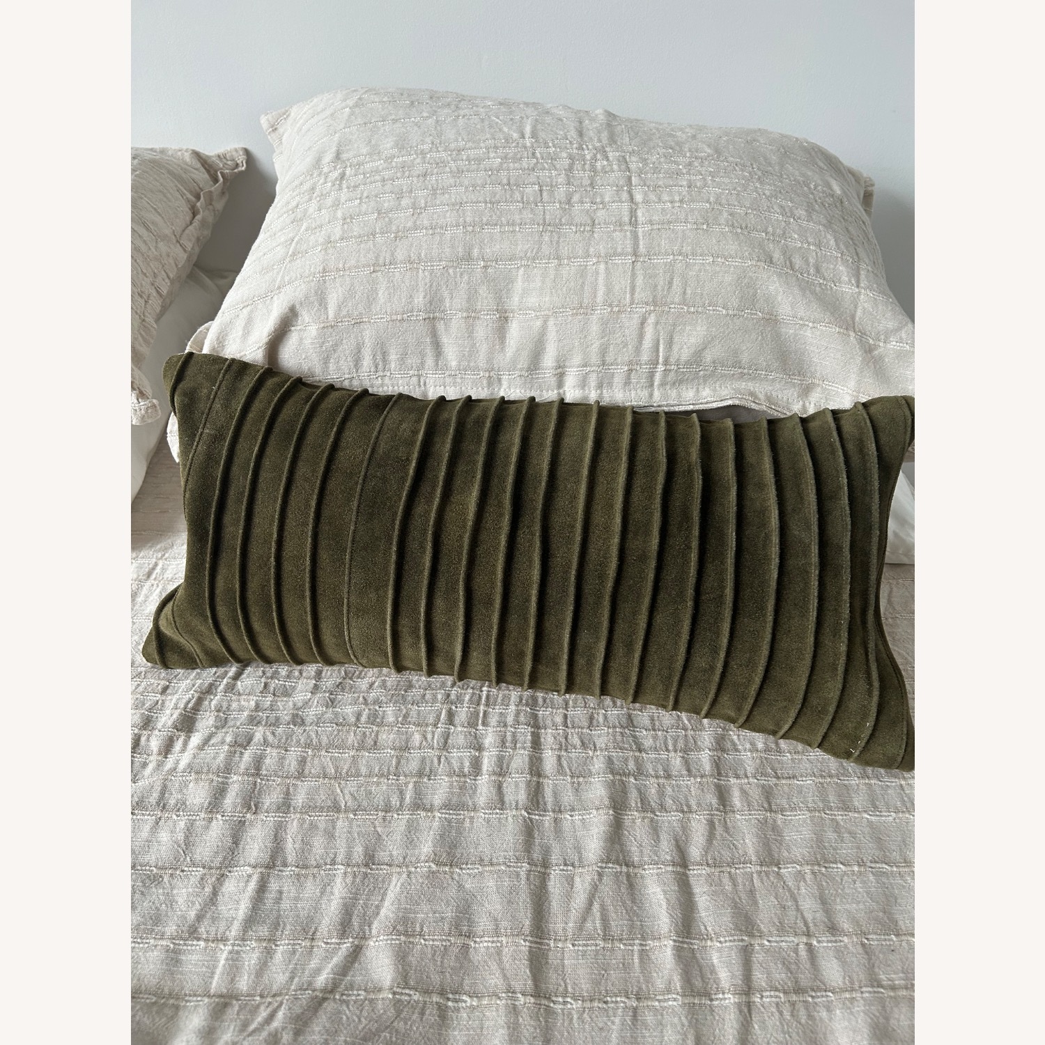 CB2 Gathered Green Suede Pillow - image-1