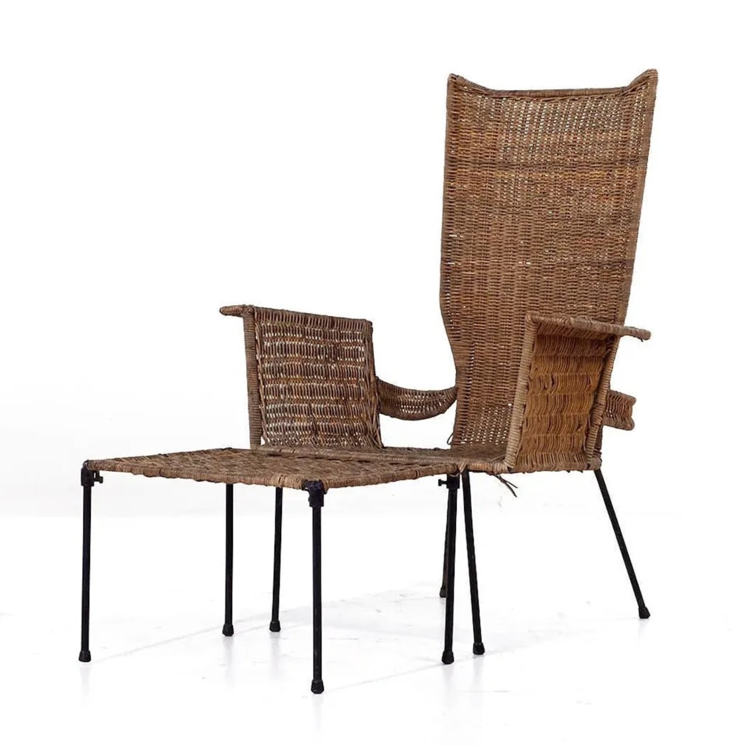 Wicker and Wrought Iron Chair and Ottoman - image-3