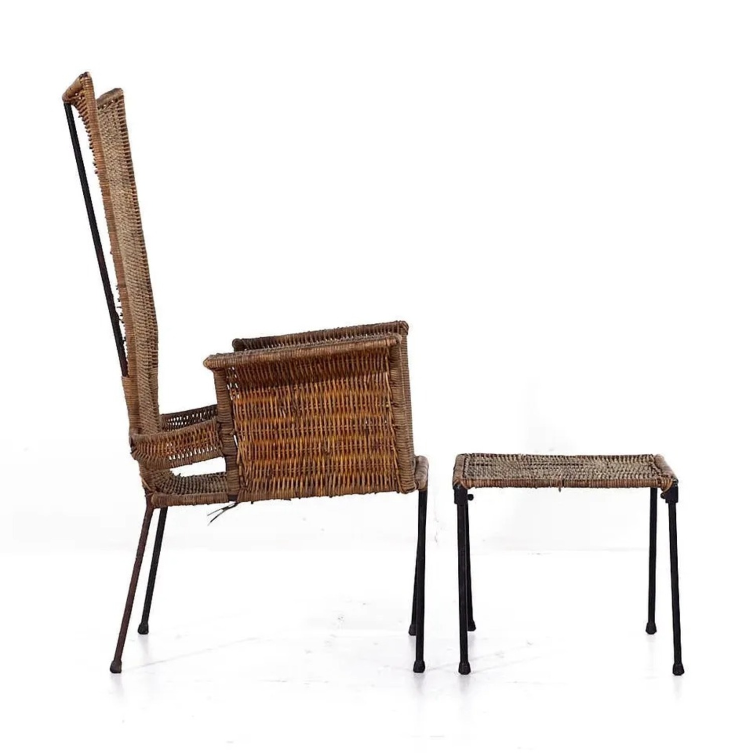 Wicker and Wrought Iron Chair and Ottoman - image-2
