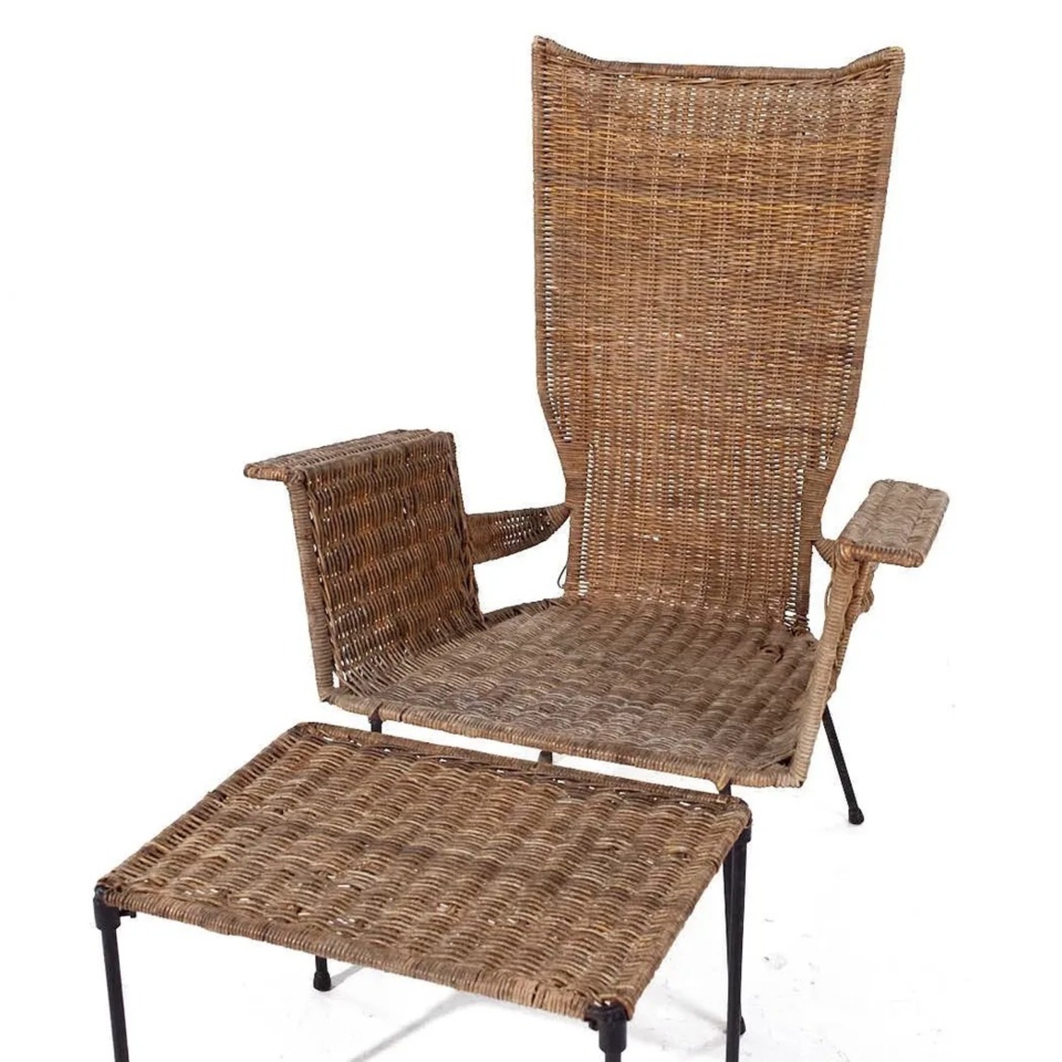 Wicker and Wrought Iron Chair and Ottoman - image-4
