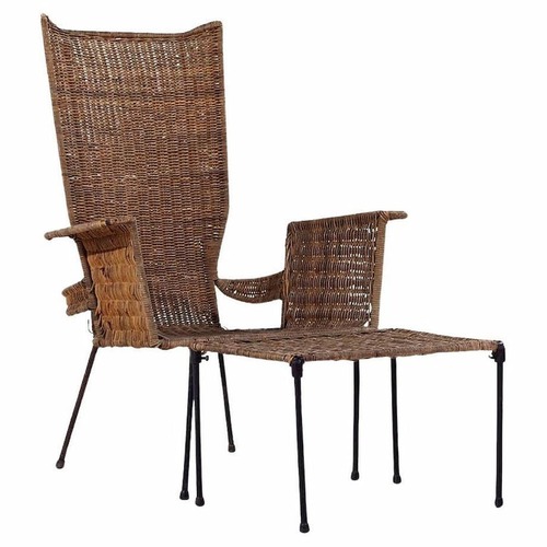 Used Wicker and Wrought Iron Chair and Ottoman for sale on AptDeco