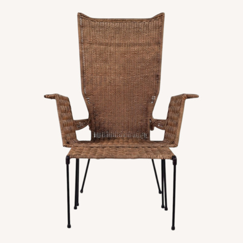 Used Wicker and Wrought Iron Chair and Ottoman for sale on AptDeco