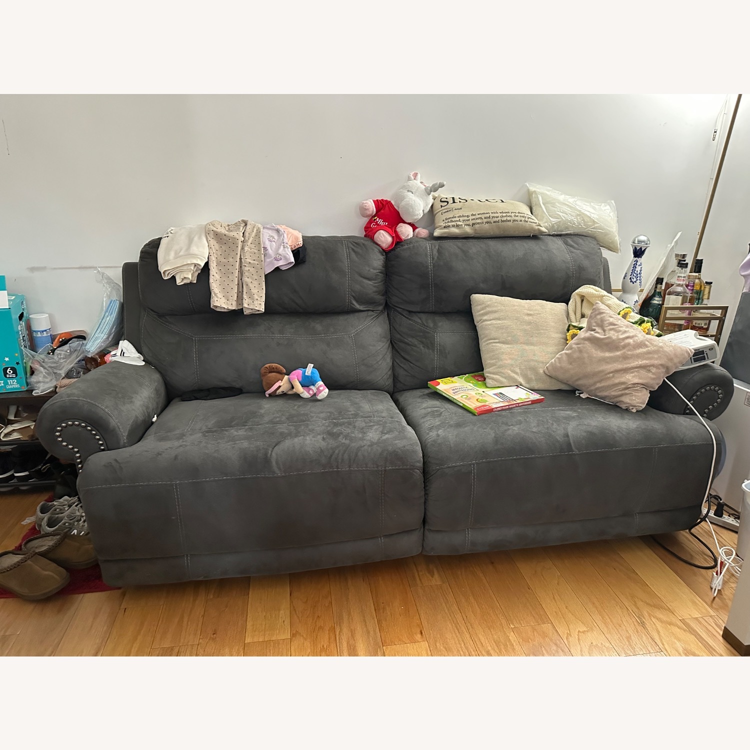 Raymour & Flanigan Microsuede 3+ Seater Sofa - image-1