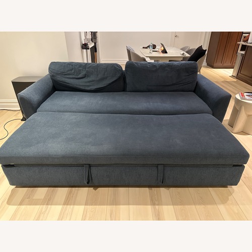 Used Crate & Barrel Blue Bedford 93" Queen Trundle Sleeper Sofa for sale on AptDeco
