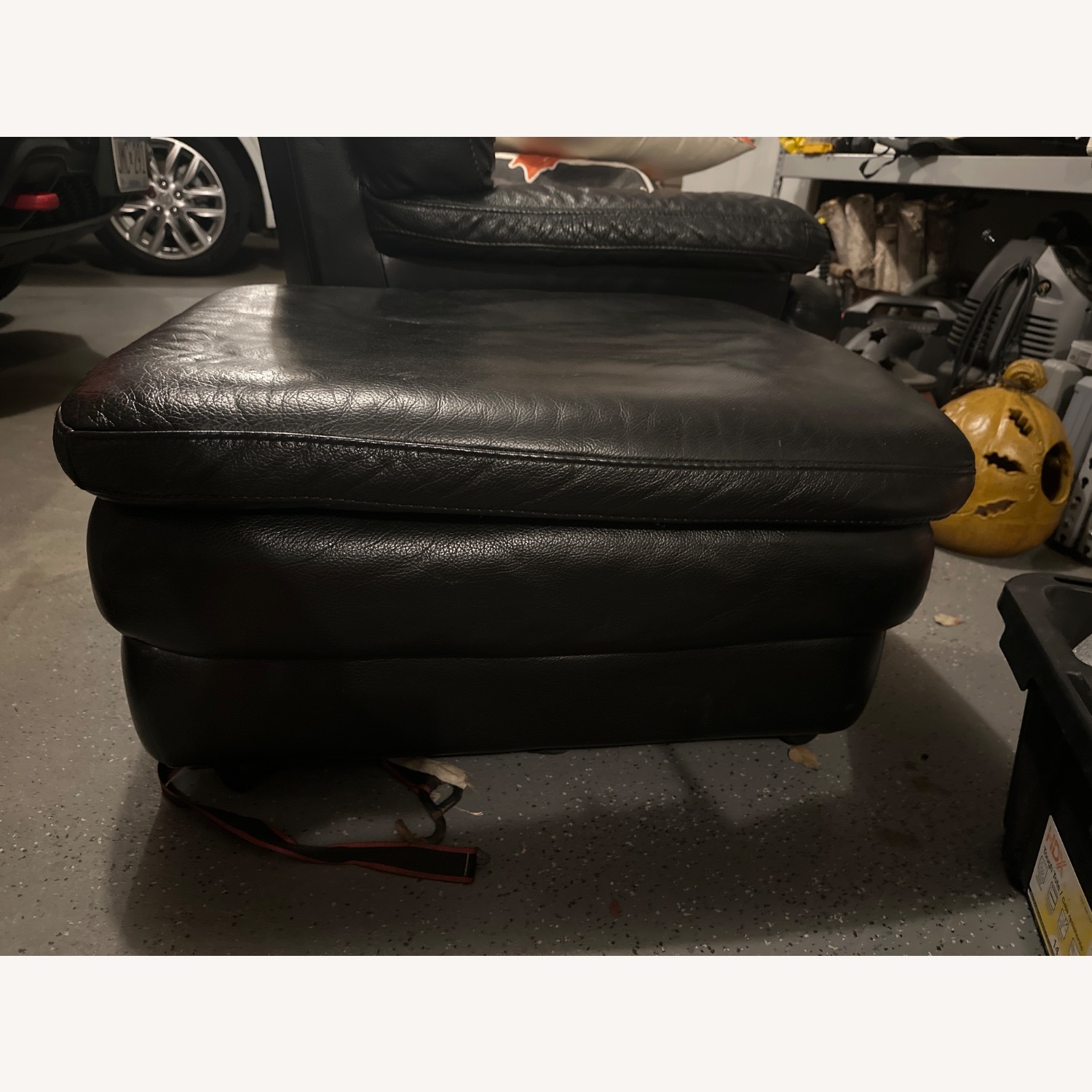 Vintage/Antique Finds Black Leather Ottoman - image-2