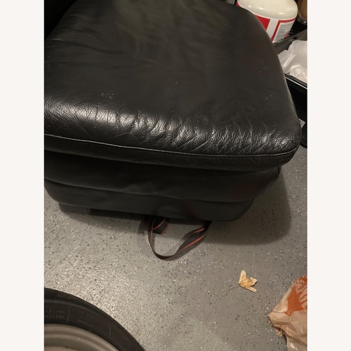 Used Vintage/Antique Finds Black Leather Ottoman for sale on AptDeco