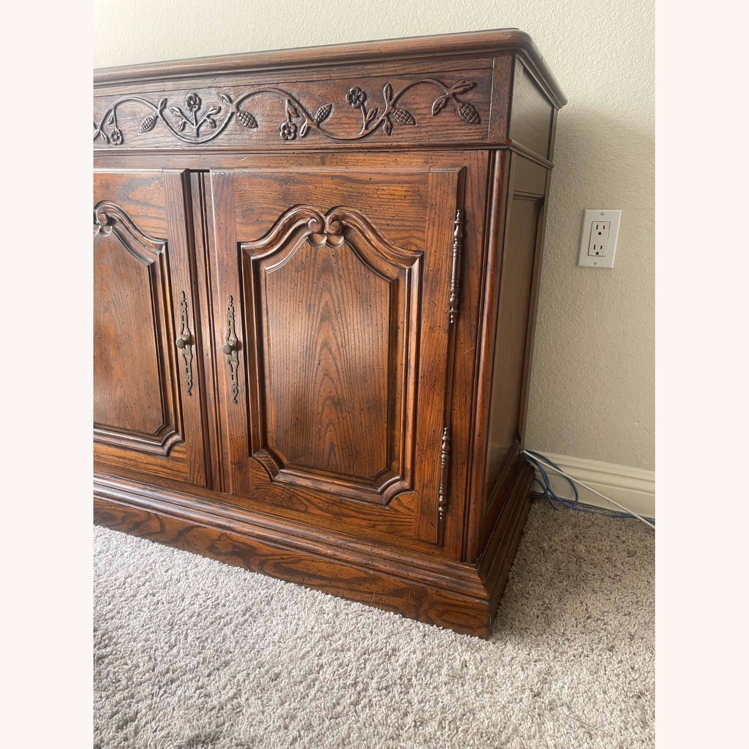 Baker French Provincial Carved Oak Sideboard Hutch - image-3