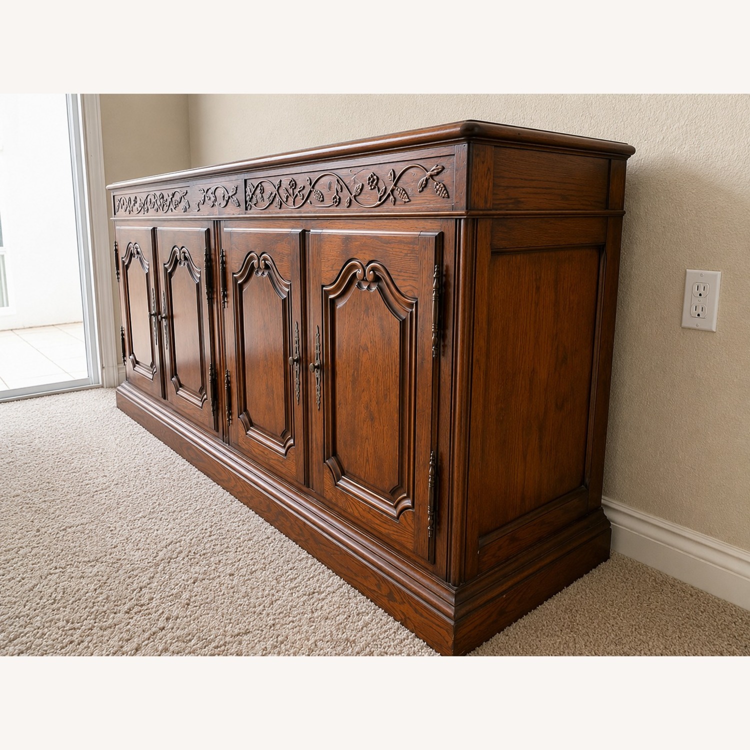 Baker French Provincial Carved Oak Sideboard Hutch - image-2