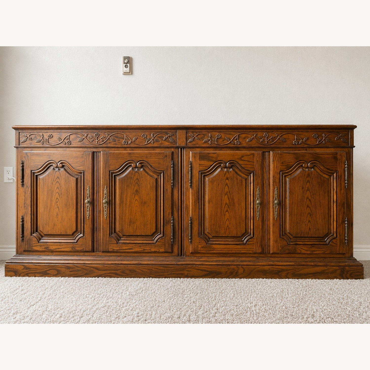 Baker French Provincial Carved Oak Sideboard Hutch - image-1