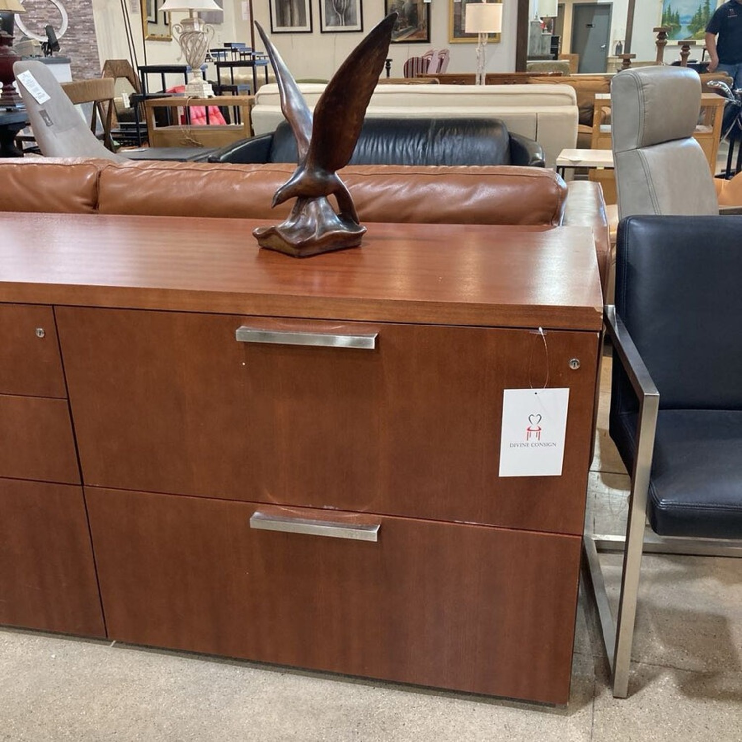 Oversized Cherry Laminate Lockable Credenza - image-3