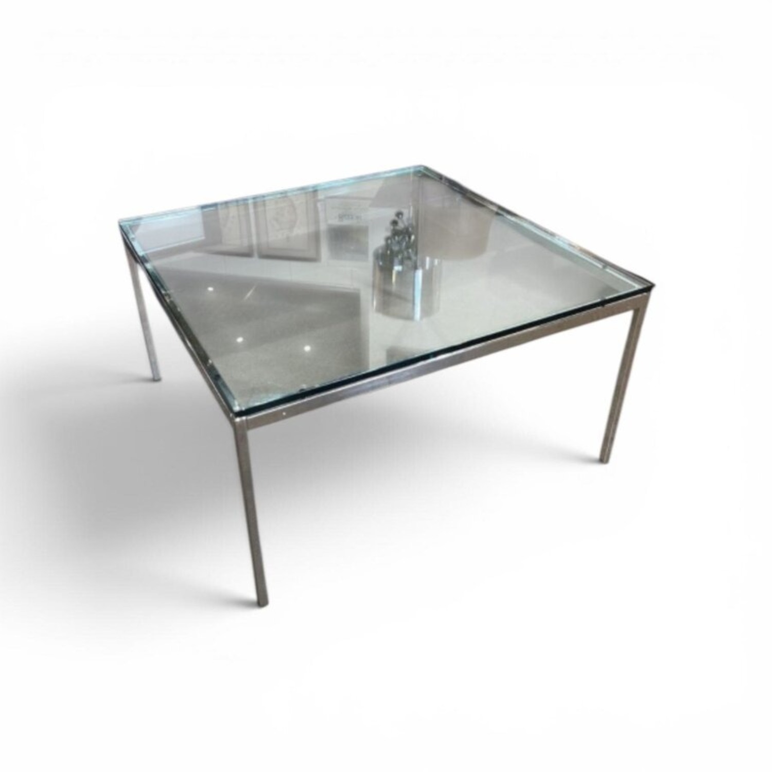 Knoll Square Chrome Base W Glass Top Coffee Table - image-1