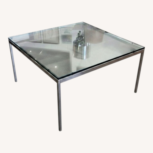 Used Knoll Square Chrome Base W Glass Top Coffee Table for sale on AptDeco